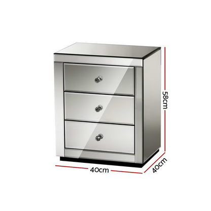 Artiss Bedside Table 3 Drawers Mirrored - PRESIA Grey MF-BT-7181-GY