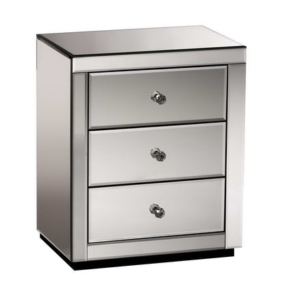 Artiss Bedside Table 3 Drawers Mirrored - PRESIA Grey MF-BT-7181-GY