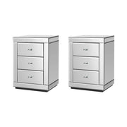 Artiss Set of 2 Bedside Table 3 Drawers Mirrored Glass - PRESIA Silver MF-BT-7181-SRX2