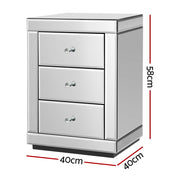 Artiss Set of 2 Bedside Table 3 Drawers Mirrored Glass - PRESIA Silver MF-BT-7181-SRX2