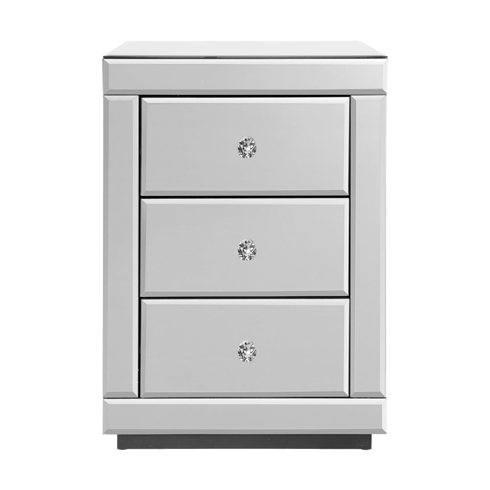 Artiss Set of 2 Bedside Table 3 Drawers Mirrored Glass - PRESIA Silver MF-BT-7181-SRX2