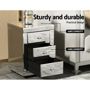 Artiss Set of 2 Bedside Table 3 Drawers Mirrored Glass - PRESIA Silver MF-BT-7181-SRX2