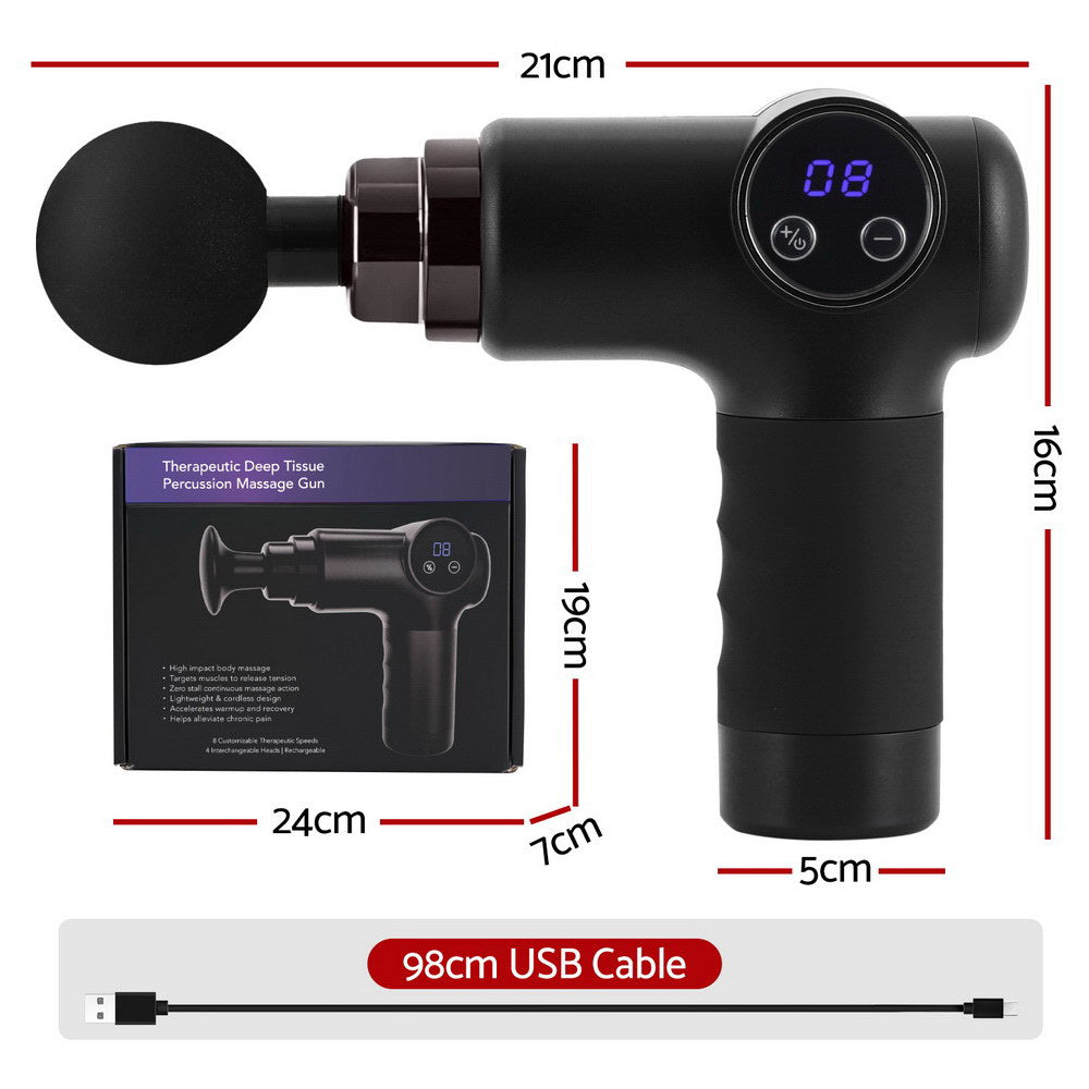 Everfit Massage Gun 8 Speed 4 Heads Vibration Muscle Massager Chargeable Black MG-B-1500-4H-BK