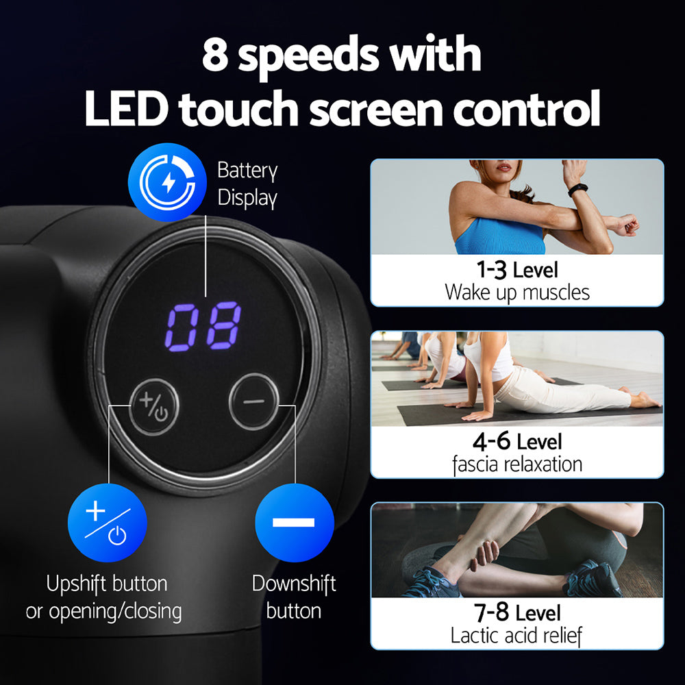 Everfit Massage Gun 8 Speed 4 Heads Vibration Muscle Massager Chargeable Black MG-B-1500-4H-BK