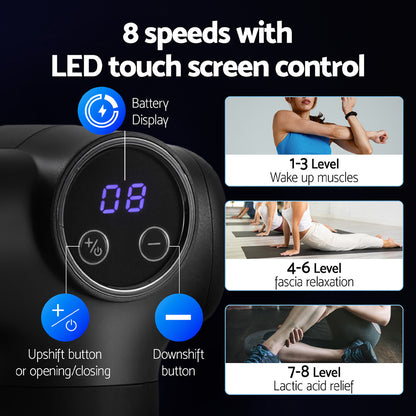 Everfit Massage Gun 8 Speed 4 Heads Vibration Muscle Massager Chargeable Black MG-B-1500-4H-BK