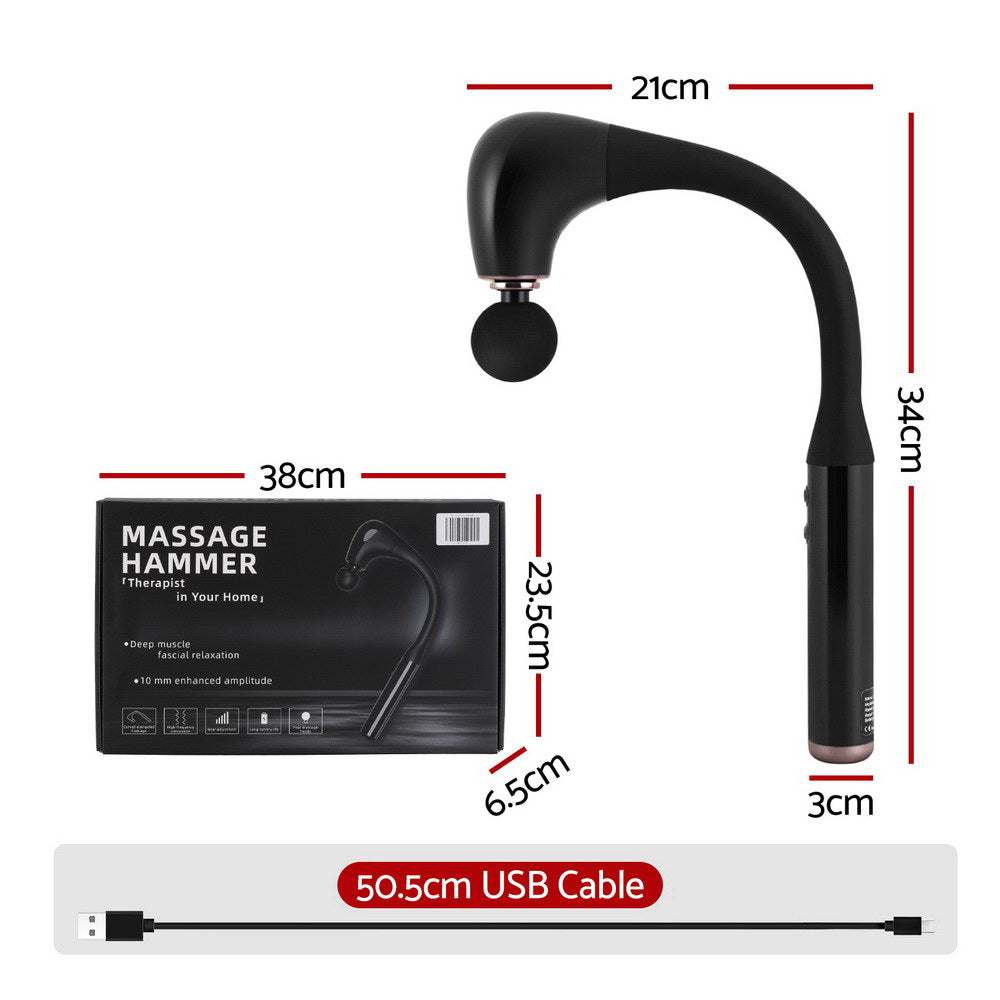 Everfit Massage Gun U-shaped Extended Handle Percussion Massager 4 Heads MG-B-1500-U-4H-BK