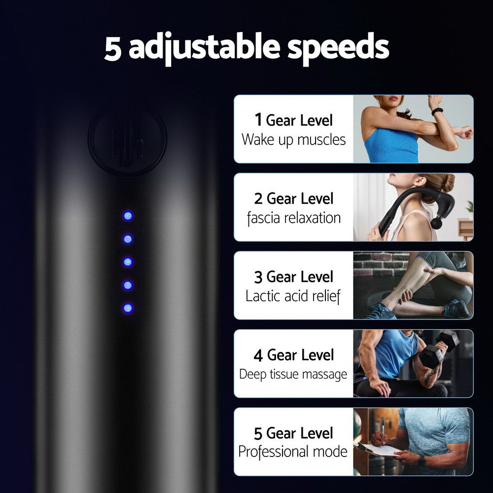 Everfit Massage Gun U-shaped Extended Handle Percussion Massager 4 Heads MG-B-1500-U-4H-BK