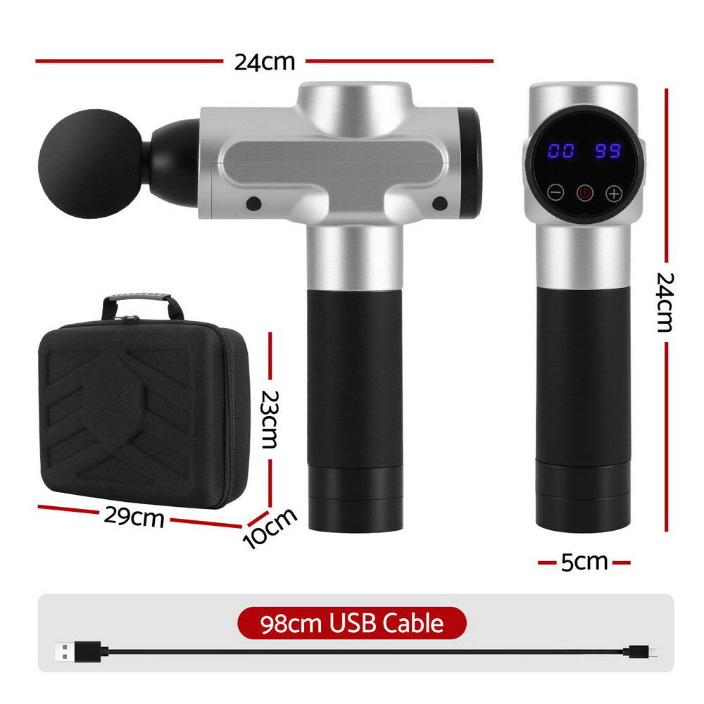 Everfit Massage Gun 30 Speed 6 Heads Vibration Muscle Massager Chargeable Silver MG-B-2000-4H-SI