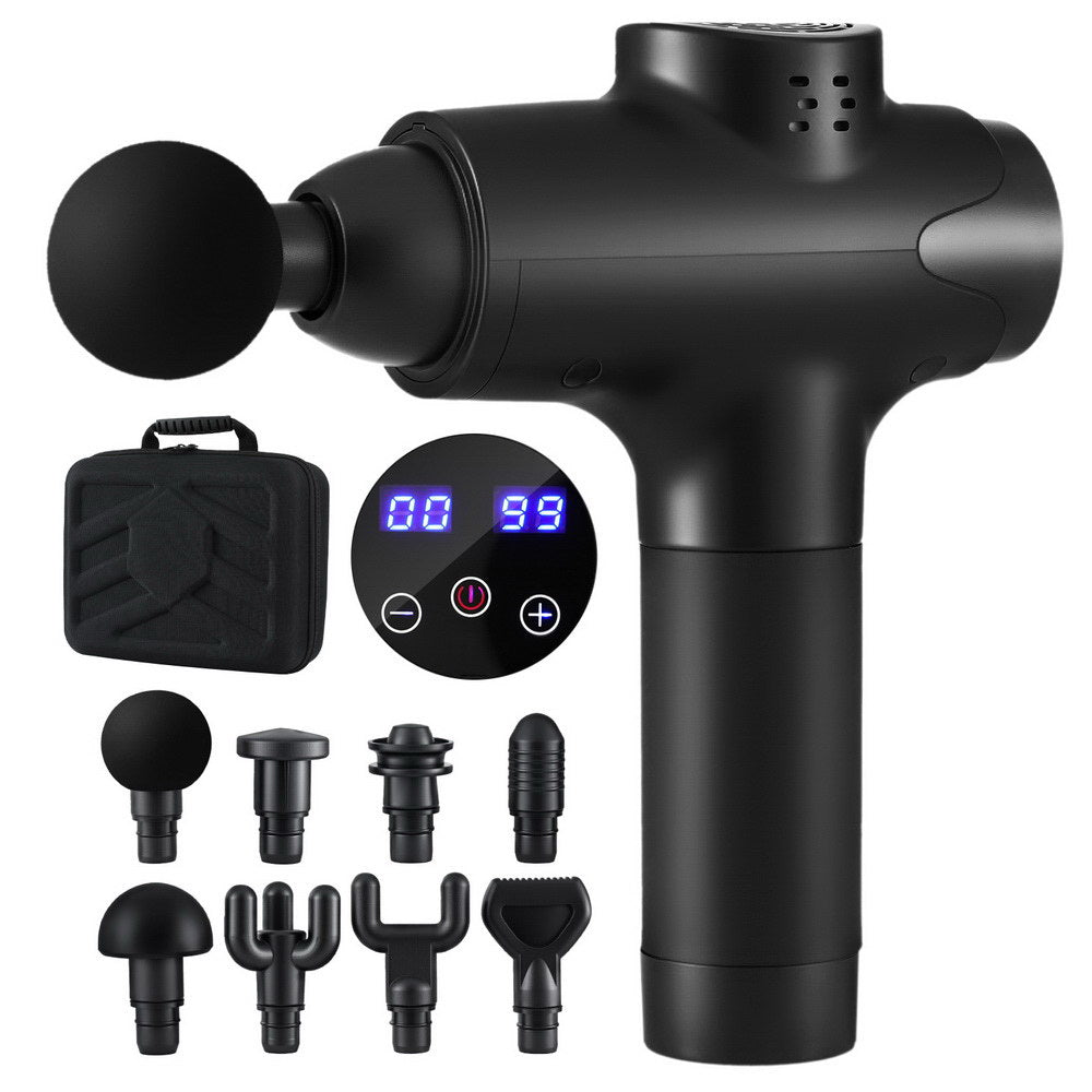 Everfit Massage Gun 30 Speed 8 Heads Vibration Muscle Massager Chargeable Black MG-B-2500-8H-BK