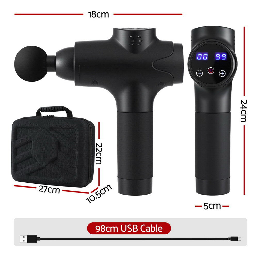 Everfit Massage Gun 30 Speed 8 Heads Vibration Muscle Massager Chargeable Black MG-B-2500-8H-BK