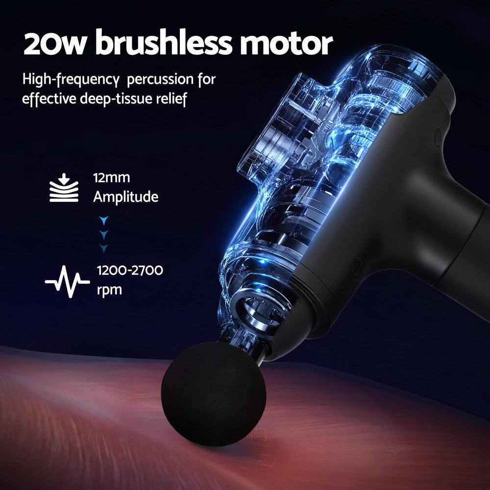 Everfit Massage Gun 30 Speed 8 Heads Vibration Muscle Massager Chargeable Black MG-B-2500-8H-BK