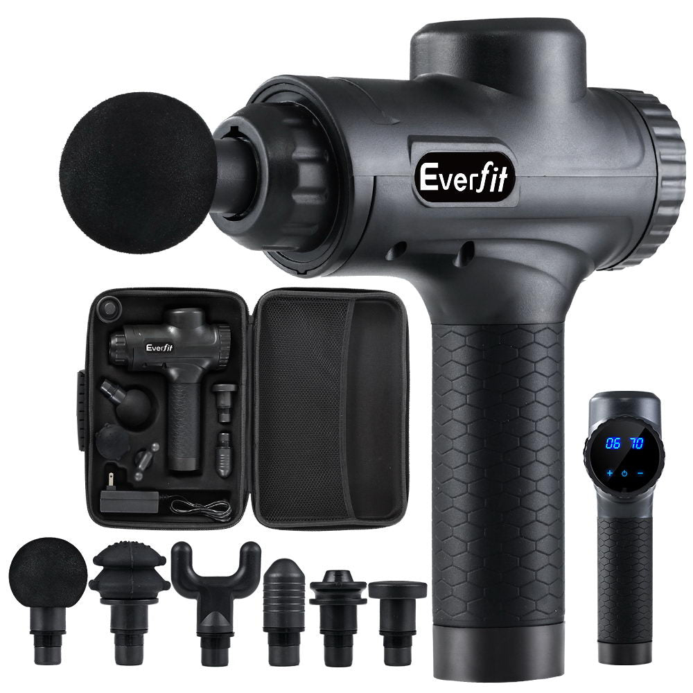 Everfit Massage Gun 30 Speed 6 Heads Vibration Muscle Massager Chargeable Black MG-M2-BK