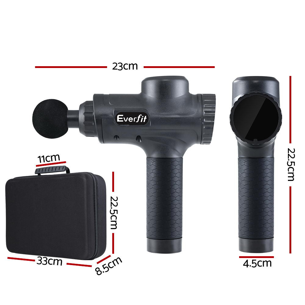 Everfit Massage Gun 30 Speed 6 Heads Vibration Muscle Massager Chargeable Black MG-M2-BK