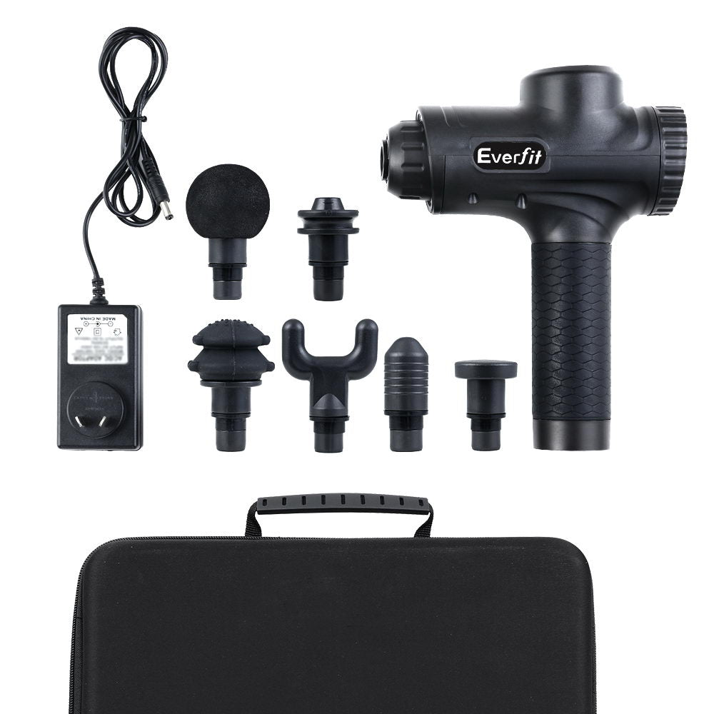 Everfit Massage Gun 30 Speed 6 Heads Vibration Muscle Massager Chargeable Black MG-M2-BK