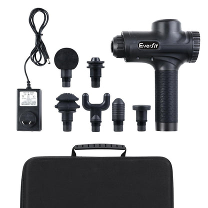 Everfit Massage Gun 30 Speed 6 Heads Vibration Muscle Massager Chargeable Black MG-M2-BK