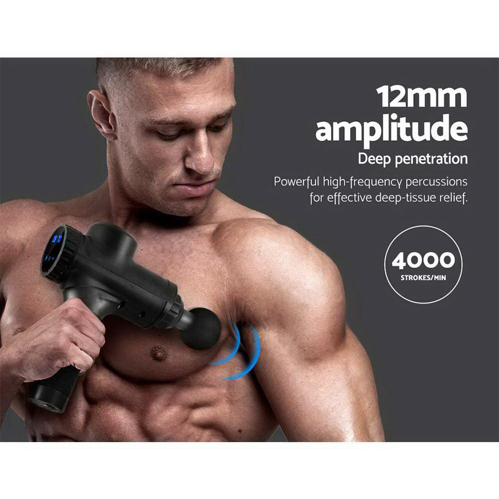 Everfit Massage Gun 30 Speed 6 Heads Vibration Muscle Massager Chargeable Black MG-M2-BK