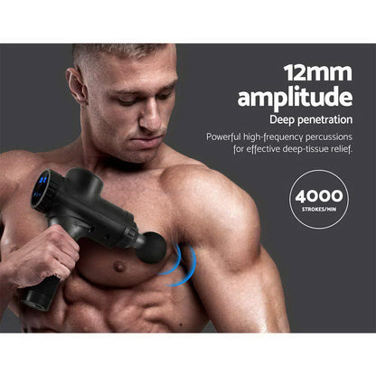 Everfit Massage Gun 30 Speed 6 Heads Vibration Muscle Massager Chargeable Black MG-M2-BK