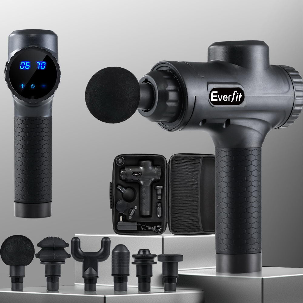 Everfit Massage Gun 30 Speed 6 Heads Vibration Muscle Massager Chargeable Black MG-M2-BK
