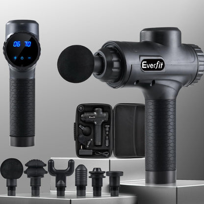 Everfit Massage Gun 30 Speed 6 Heads Vibration Muscle Massager Chargeable Black MG-M2-BK