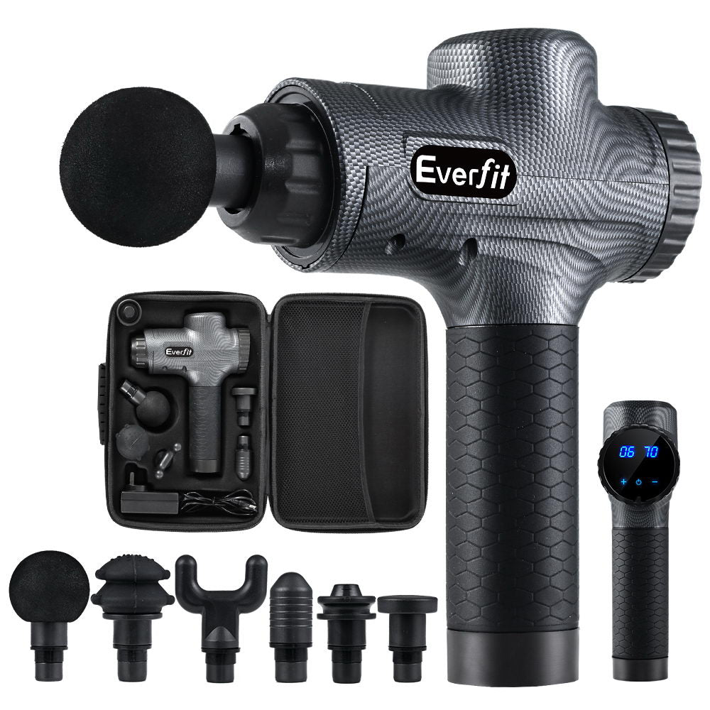 Everfit Massage Gun 30 Speed 6 Heads Vibration Muscle Massager Chargeable Grey MG-M2-CB