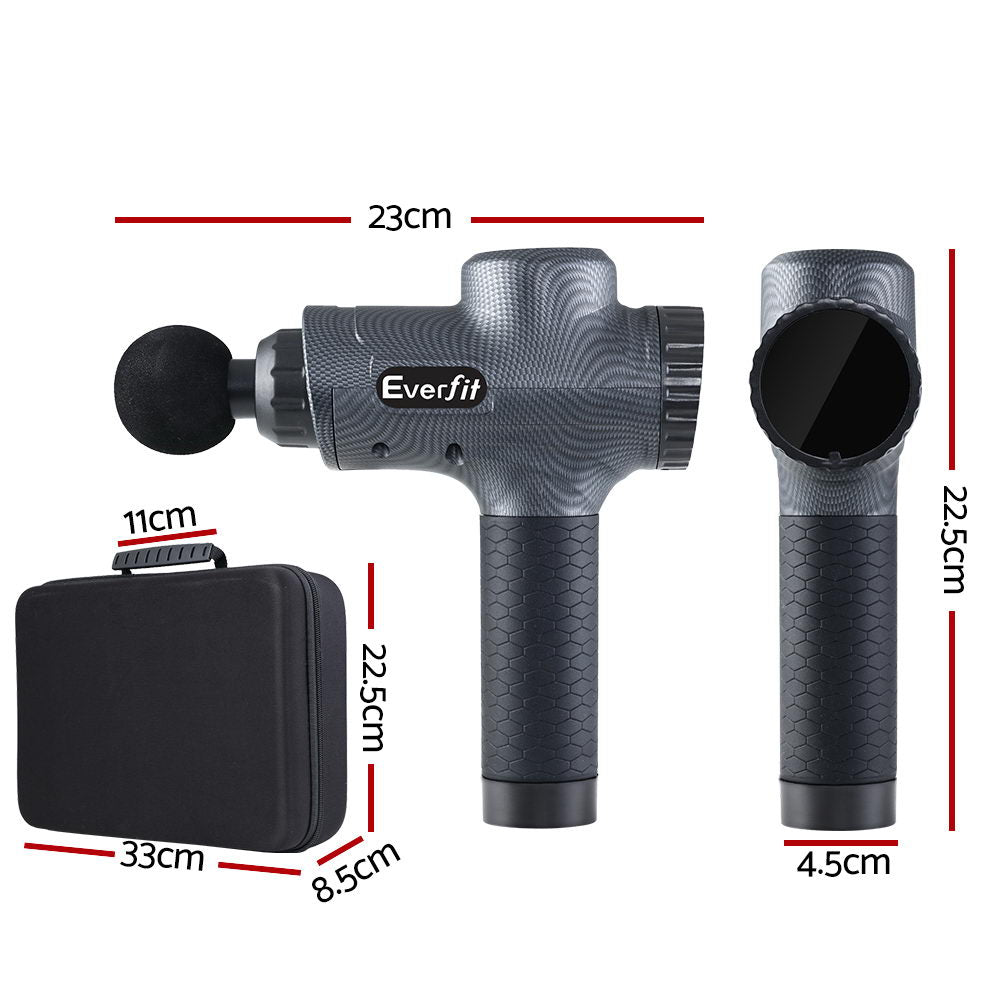 Everfit Massage Gun 30 Speed 6 Heads Vibration Muscle Massager Chargeable Grey MG-M2-CB