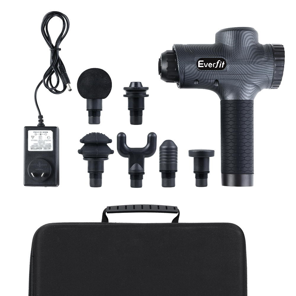 Everfit Massage Gun 30 Speed 6 Heads Vibration Muscle Massager Chargeable Grey MG-M2-CB