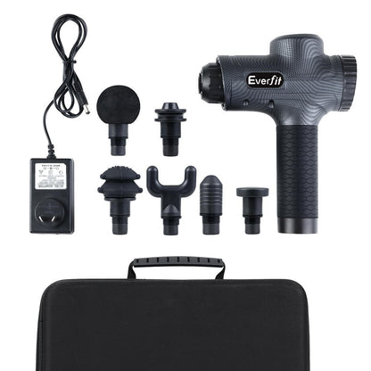Everfit Massage Gun 30 Speed 6 Heads Vibration Muscle Massager Chargeable Grey MG-M2-CB
