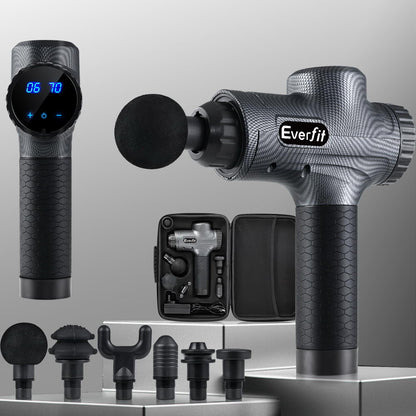 Everfit Massage Gun 30 Speed 6 Heads Vibration Muscle Massager Chargeable Grey MG-M2-CB