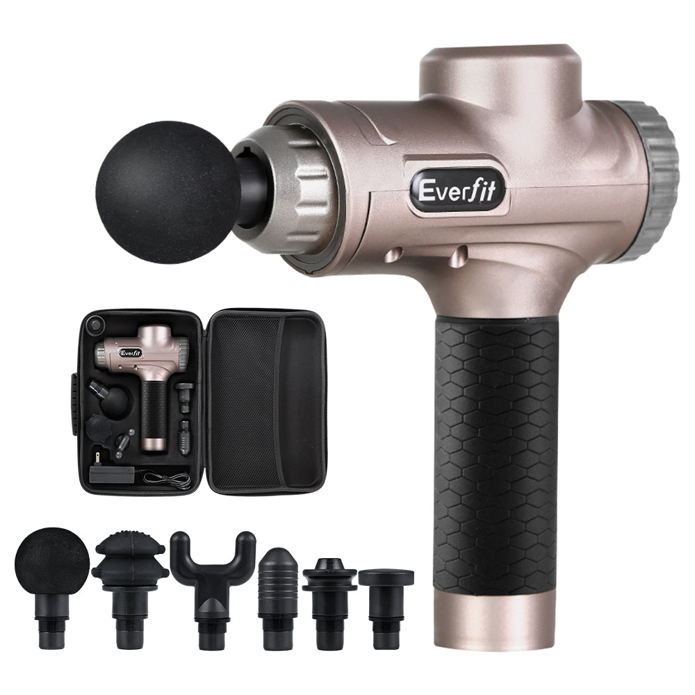 Everfit Massage Gun 30 Speed 6 Heads Vibration Muscle Massager Chargeable Gold MG-M2-GD