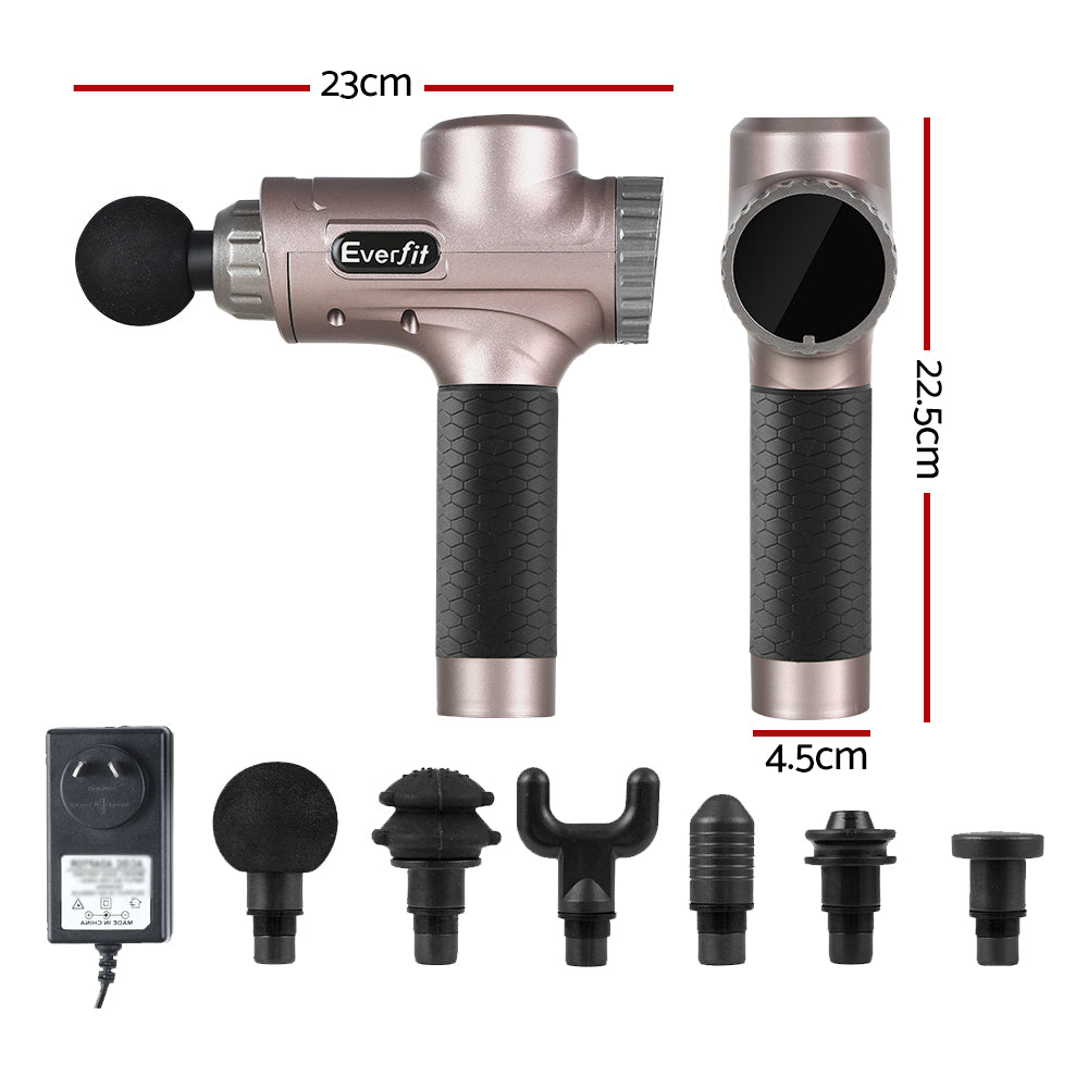Everfit Massage Gun 30 Speed 6 Heads Vibration Muscle Massager Chargeable Gold MG-M2-GD