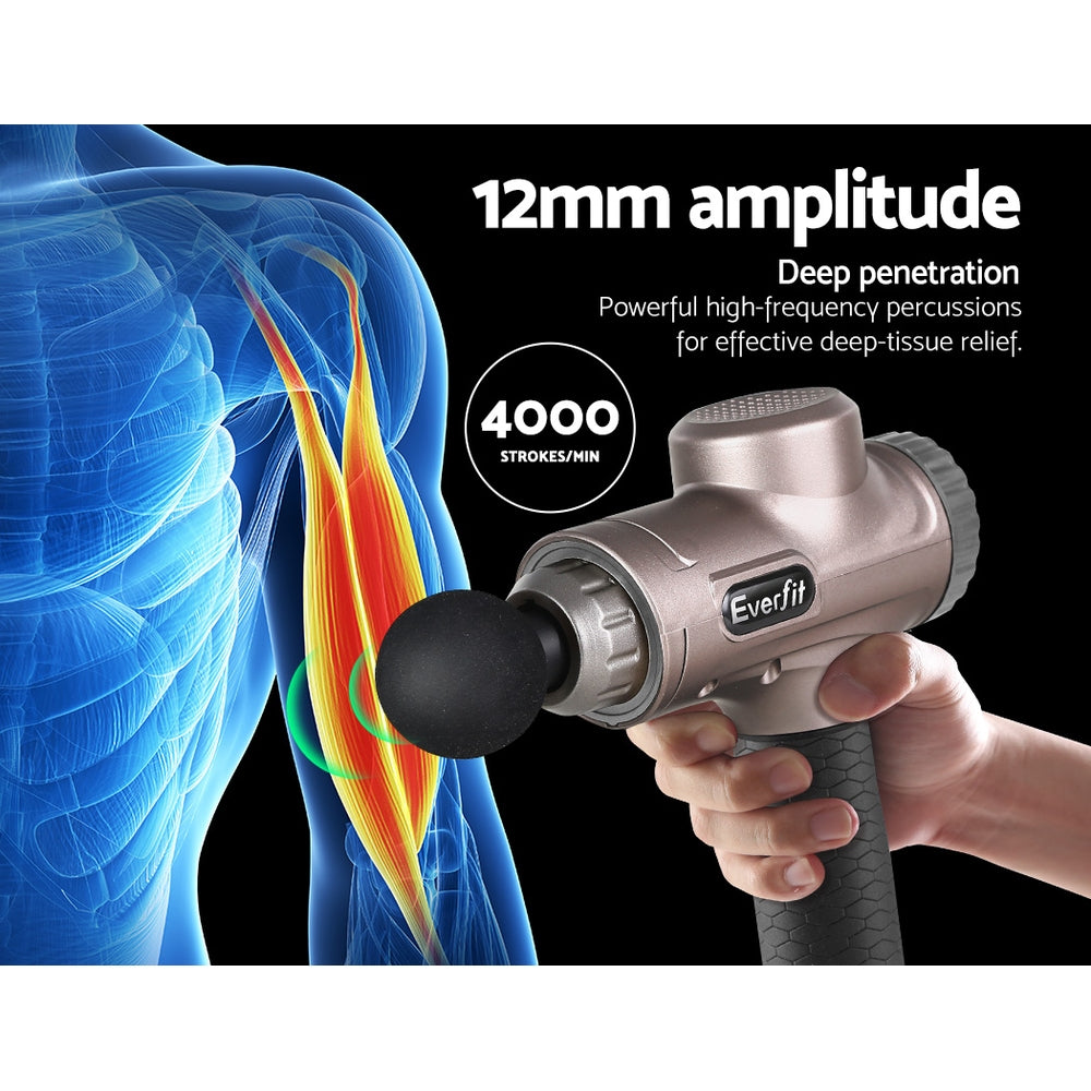 Everfit Massage Gun 30 Speed 6 Heads Vibration Muscle Massager Chargeable Gold MG-M2-GD
