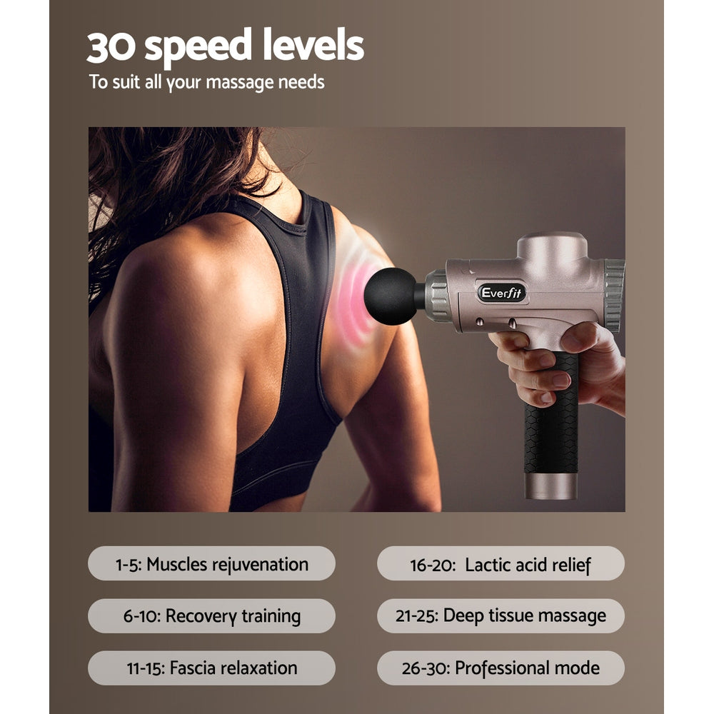 Everfit Massage Gun 30 Speed 6 Heads Vibration Muscle Massager Chargeable Gold MG-M2-GD