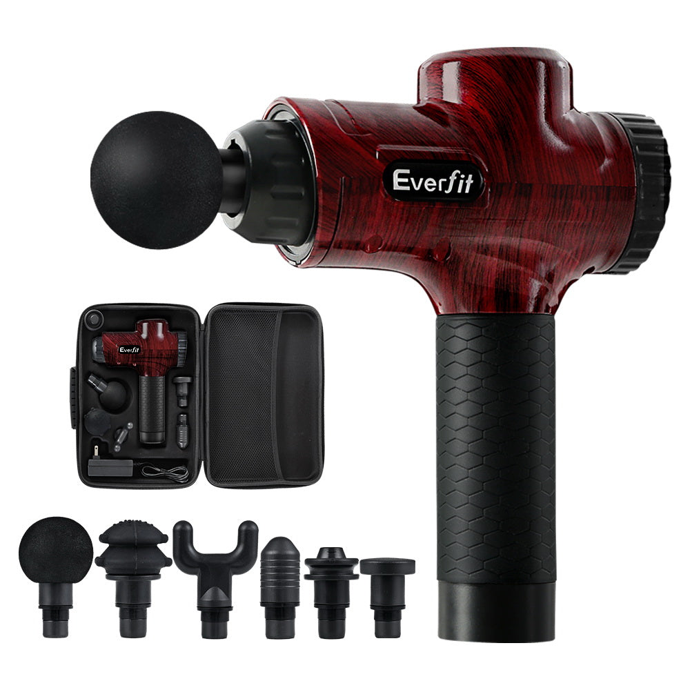 Everfit Massage Gun 30 Speed 6 Heads Vibration Muscle Massager Chargeable Red MG-M2-RD