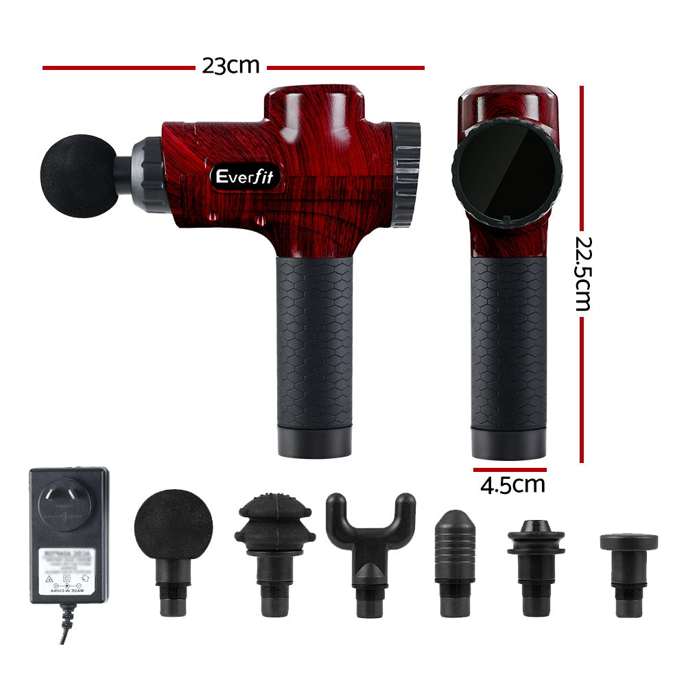 Everfit Massage Gun 30 Speed 6 Heads Vibration Muscle Massager Chargeable Red MG-M2-RD