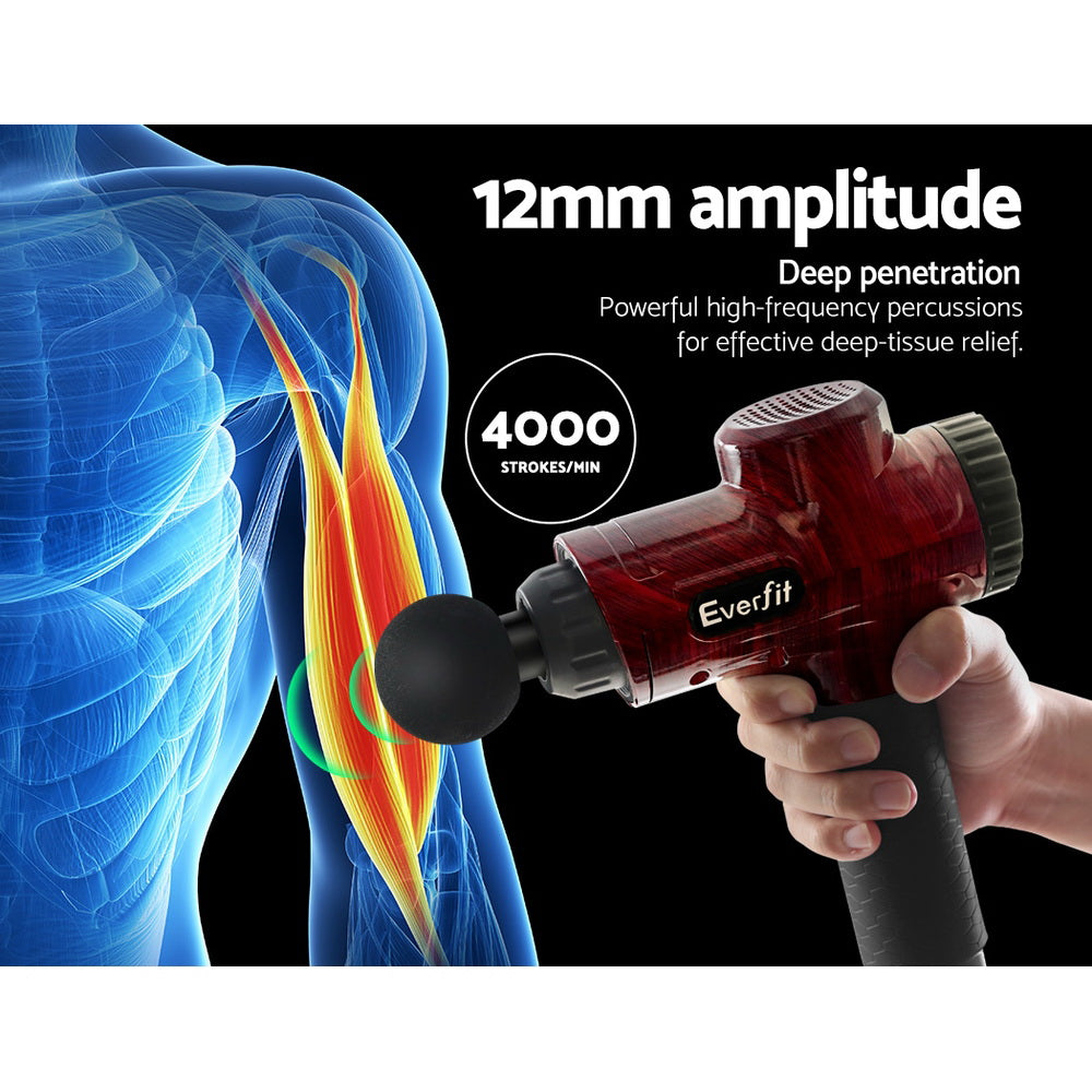 Everfit Massage Gun 30 Speed 6 Heads Vibration Muscle Massager Chargeable Red MG-M2-RD