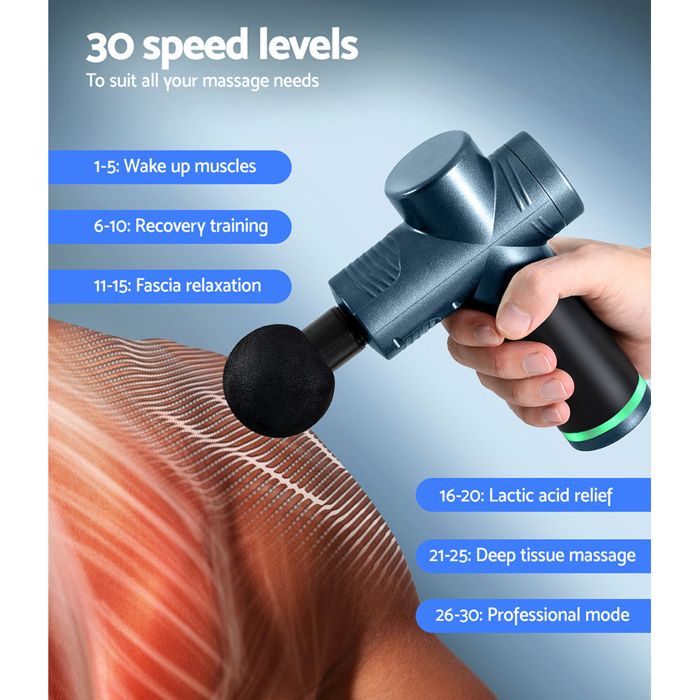 Everfit 30 Speed Massage Gun 4 Heads Vibration Muscle Massager Chargeable Blue MG-M2000-BL