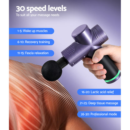 Everfit 30 Speed Massage Gun 4 Heads Vibration Muscle Massager Chargeable Purple MG-M2000-PP