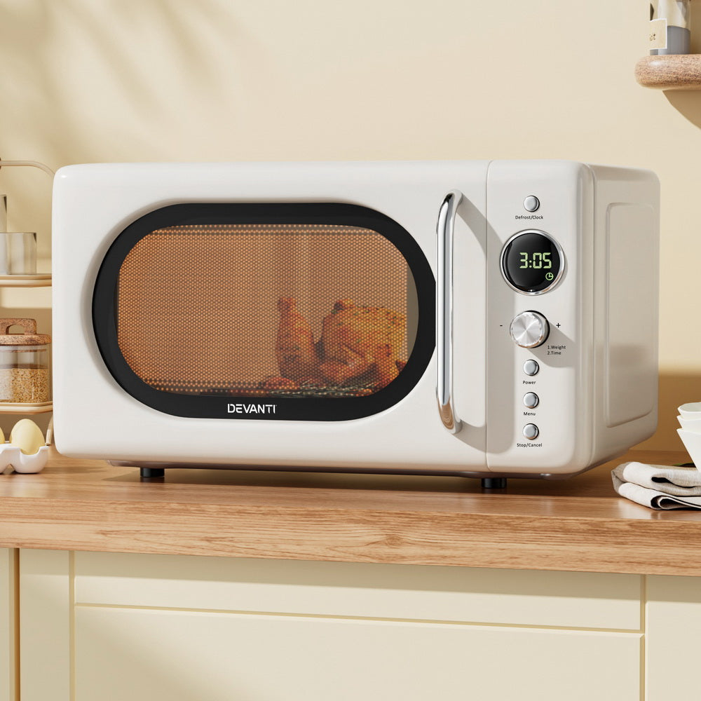 Devanti 20L Microwave Oven 700W Cream MIO-EF20L-CR
