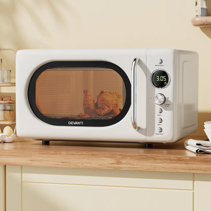 Devanti 20L Microwave Oven 700W Cream MIO-EF20L-CR