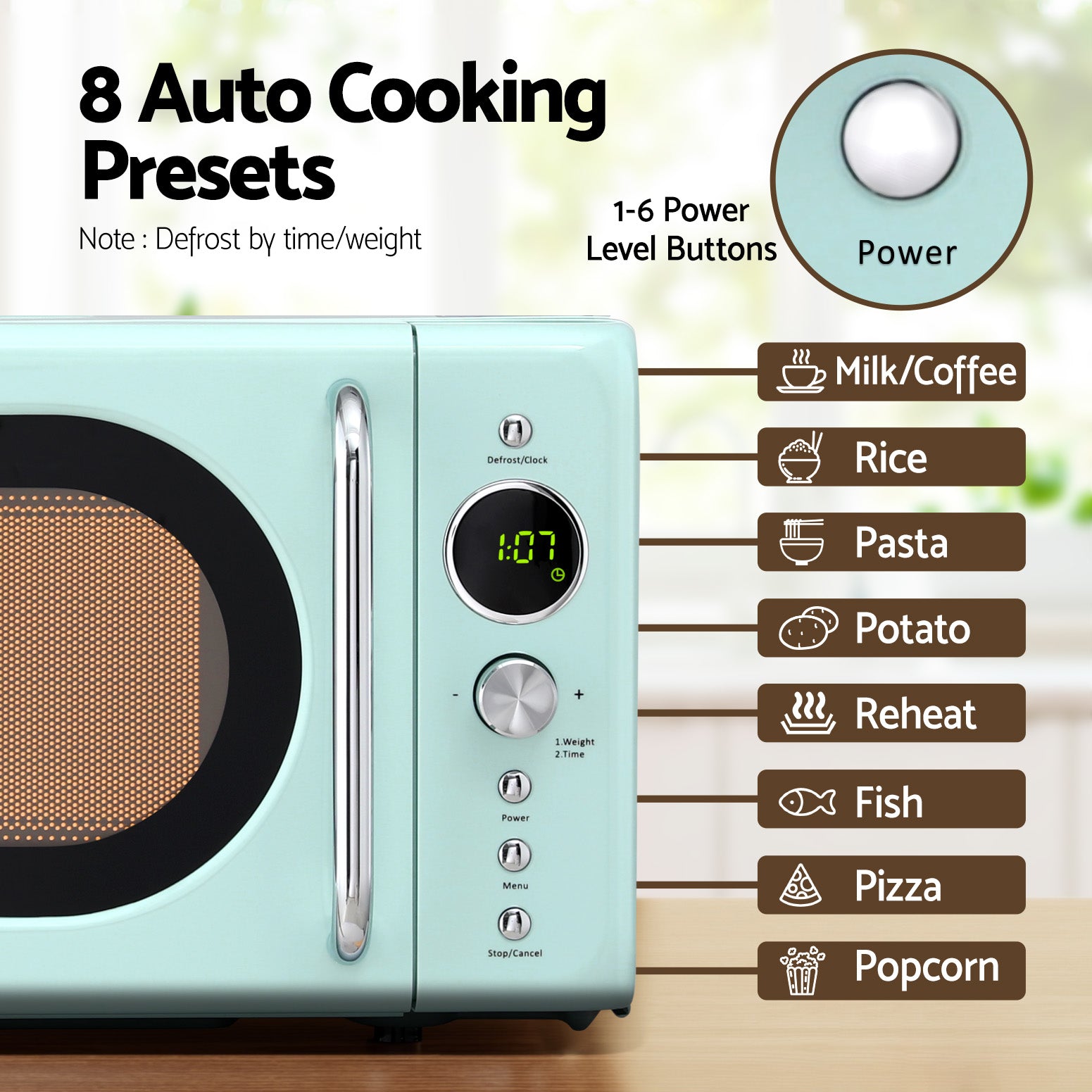 Devanti 20L Microwave Oven 700W Green MIO-EF20L-GN