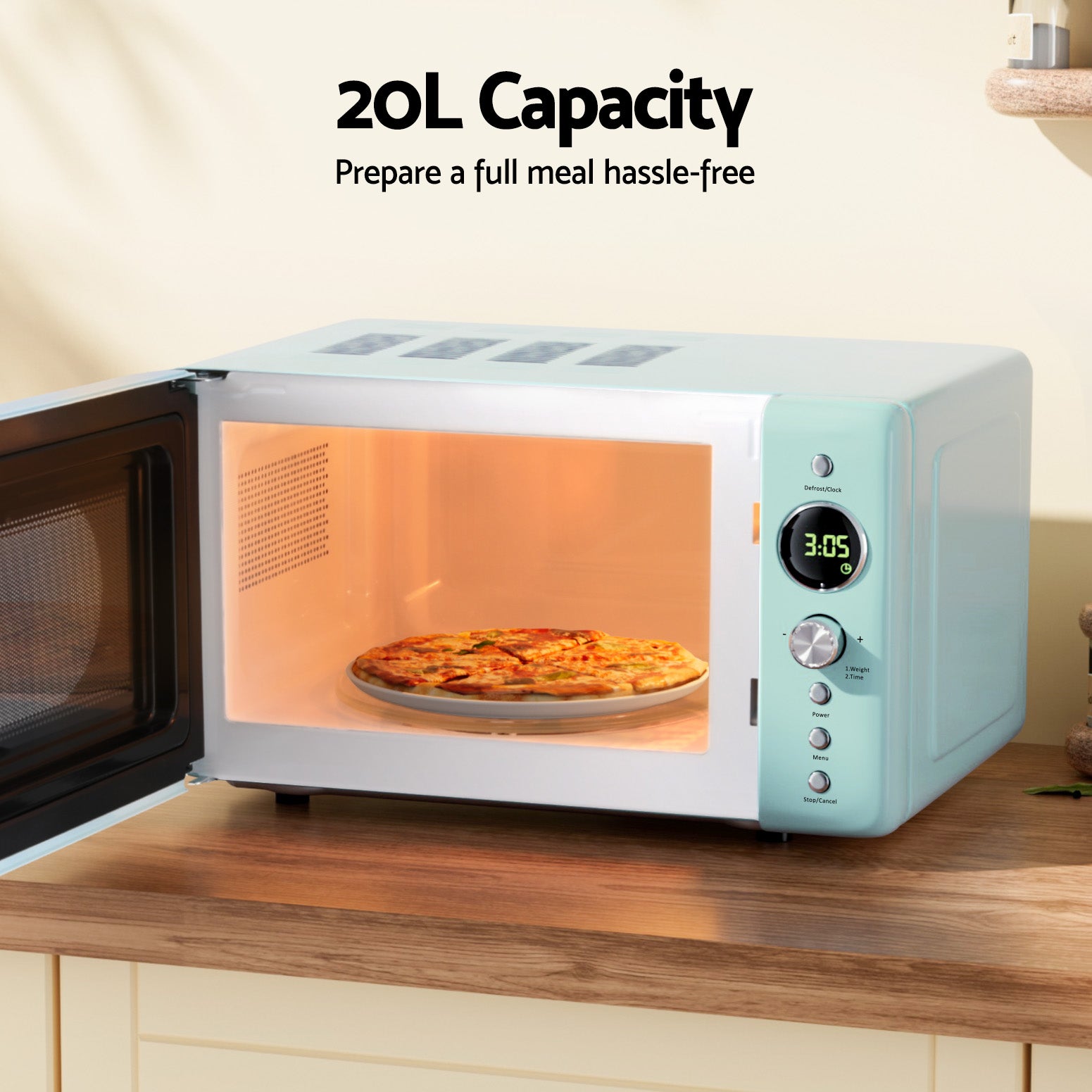 Devanti 20L Microwave Oven 700W Green MIO-EF20L-GN