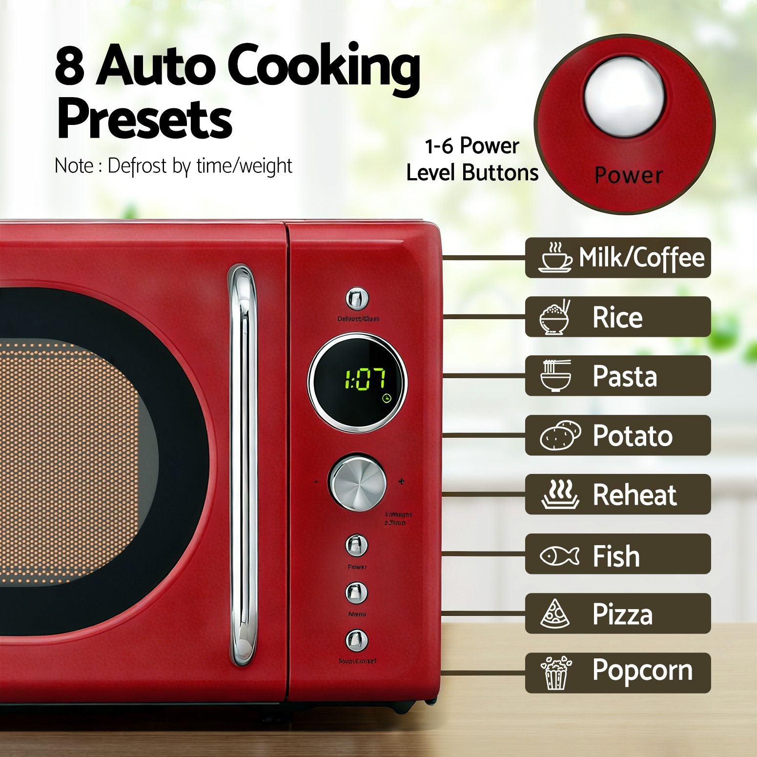 Devanti 20L Microwave Oven 700W Red MIO-EF20L-RD