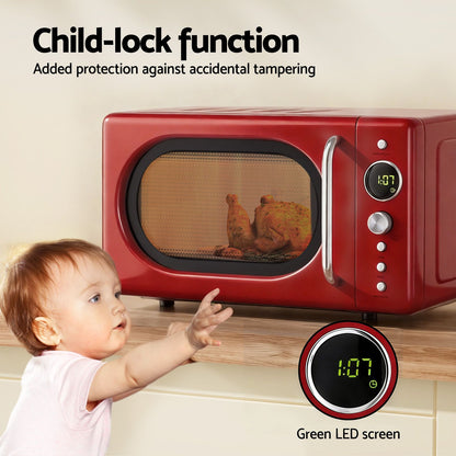 Devanti 20L Microwave Oven 700W Red MIO-EF20L-RD