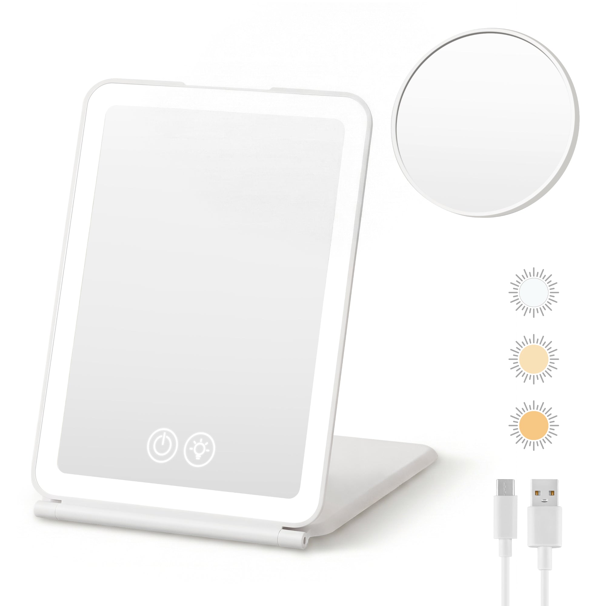 Embellir Portable Travel Makeup Mirror Rechargeable Makeup Mirror with Lights 10x Magnifier White MM-E-FOLD-10X-LED-WH