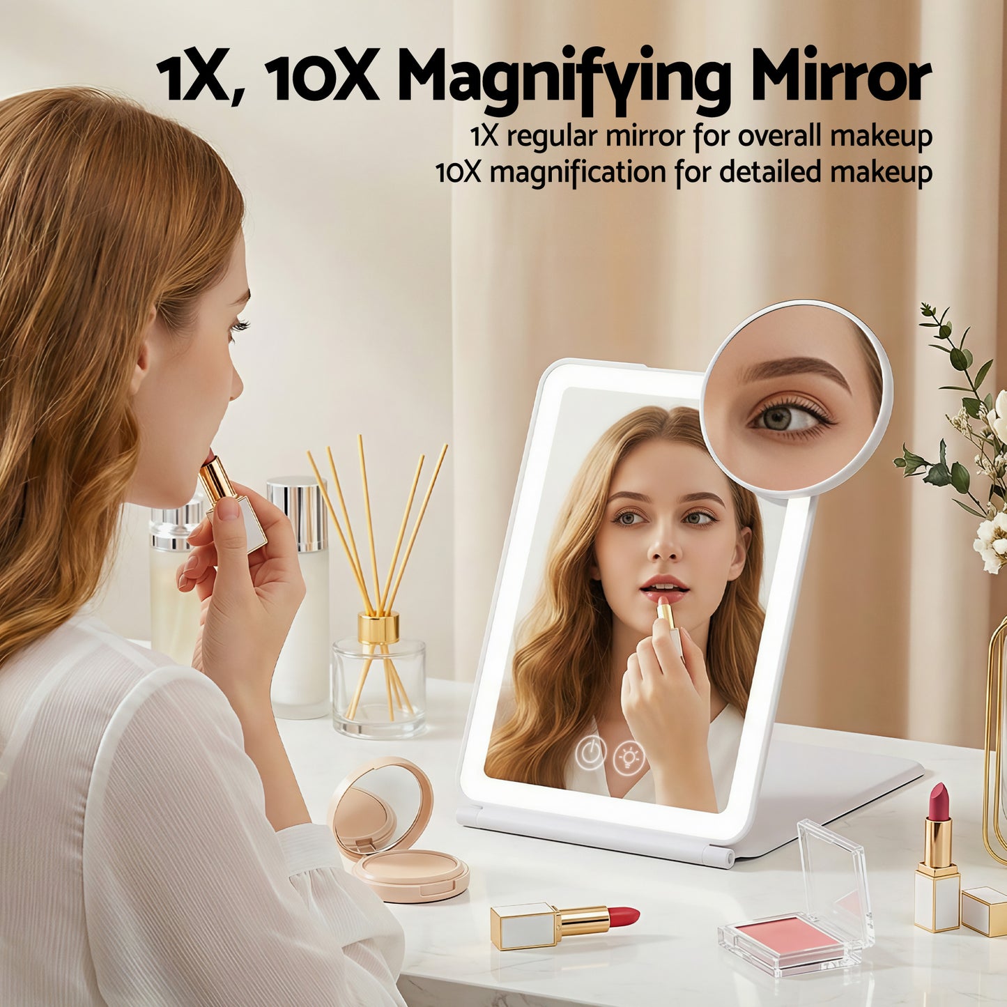Embellir Portable Travel Makeup Mirror Rechargeable Makeup Mirror with Lights 10x Magnifier White MM-E-FOLD-10X-LED-WH