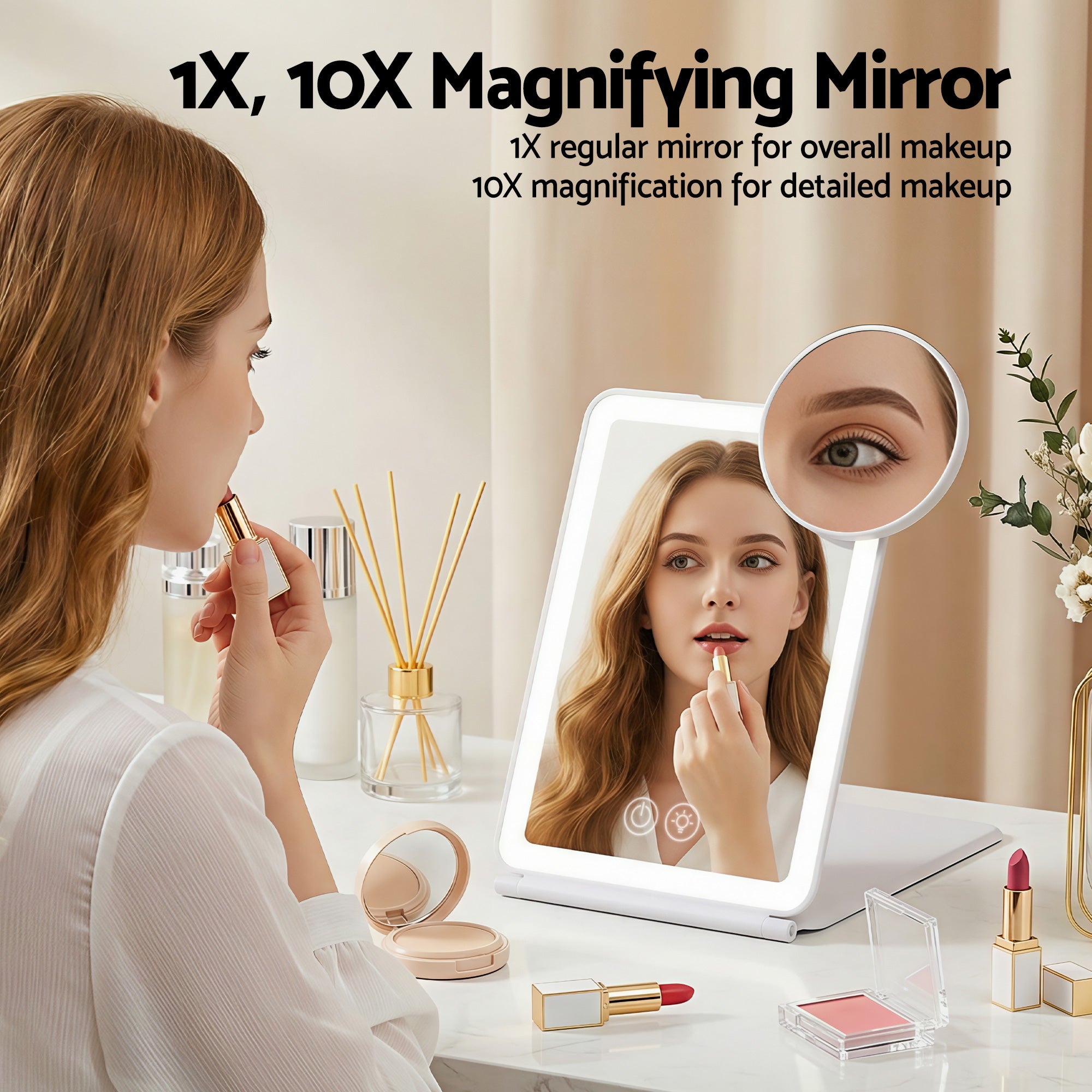 Embellir Portable Travel Makeup Mirror Rechargeable Makeup Mirror with Lights 10x Magnifier White MM-E-FOLD-10X-LED-WH