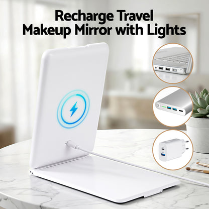Embellir Portable Travel Makeup Mirror Rechargeable Makeup Mirror with Lights 10x Magnifier White MM-E-FOLD-10X-LED-WH