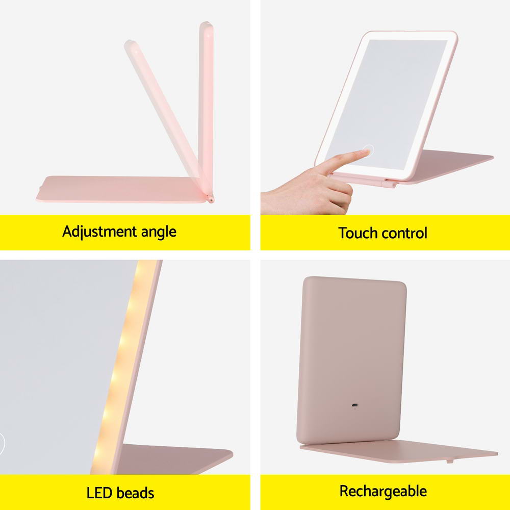 Embellir Compact Makeup Mirror w/ LED Light Portable Foldable Travel Beauty Pink MM-E-FOLD-2014LED-PK