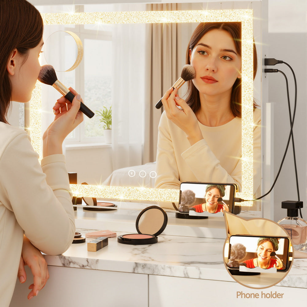 Embellir Makeup Mirror 60x50cm 360~ Rotatable Vanity Mirror with Lights Crystal LED MM-E-FRAME-5060LED-CR-ZJ