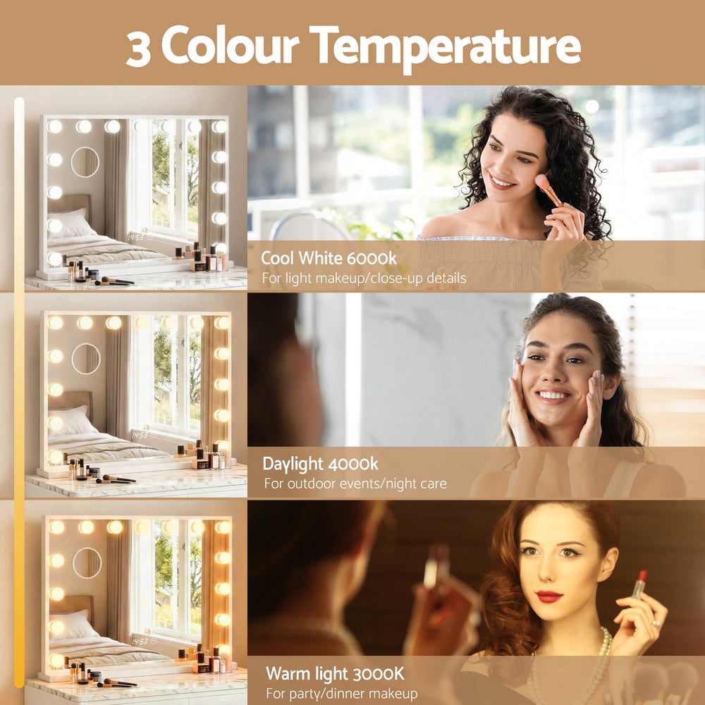 Embellir Makeup Mirror 58x45cm Hollywood Vanity with LED Light Tabletop White MM-E-FRAME-5846LED-WH